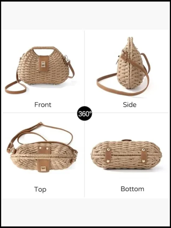 Boho Straw Clutch Crossbody Bag Adjustable Strap Summer Beach Purse Elegant - Picture 4 of 7